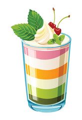 Tricolor Parfait Glass with Cream Topping - Vector Illustration