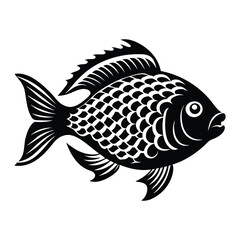 Tropical River Fish Designs in Black and White Coastal Characters Black Vector Fish Icons, Tilapia fish silhouette vector illustration
