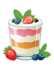 Layered Yogurt Parfait with Fresh Berries - Vector Illustration