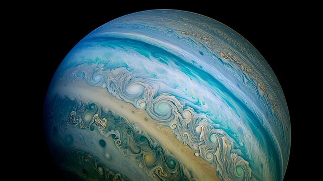 Detailed view of a planet's swirling atmosphere. - Powered by Adobe