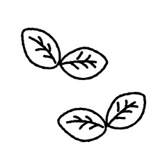 ミントの葉っぱの線画2個 © Sagaran