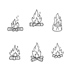 Cozy Fireplace and Campfire Outline Vector Art