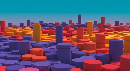 Obraz premium Abstract 3D Render: Colorful Cylinder Landscape