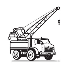 crane truck in minimalist line art style