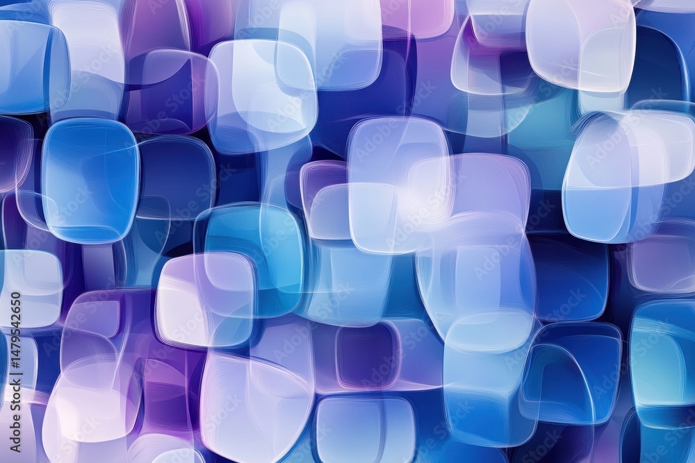 Poster abstract background showing overlapping translucent rounded squares in shades of blue and purple art