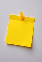Bright yellow sticky note, close-up, white background, texture, mockup, office supplies