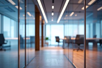 Translucent Blurred Workspace Hallway and Negotiation Suite for Modern Business Background