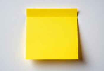 Bright yellow sticky note, close-up, white background, texture, mockup, office supplies