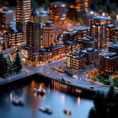 Naklejka premium A 4-giixel digital twin urban model rendered in 3D showcases a miniature city environment with intricate details in v2-3000h leeyongjay style design.