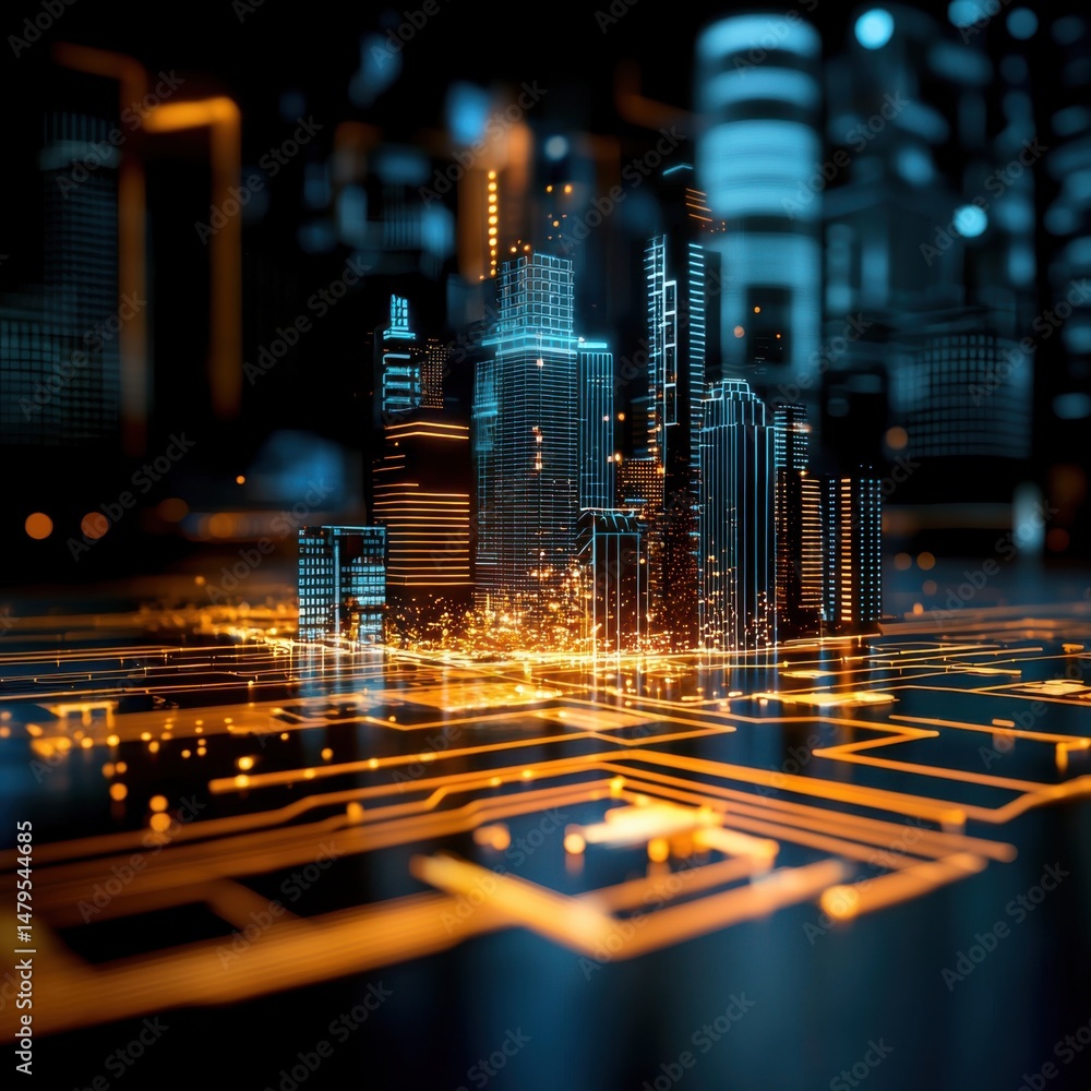 Poster a 3d rendered digital twin of a vibrant urban environment with a high resolution 4-giixel standard, 