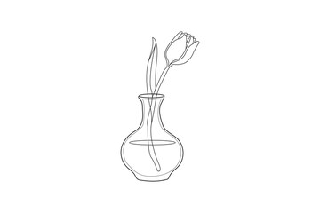 Minimalist line art tulip flower vase in clear glass vase drawing 