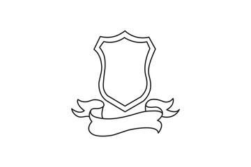 Simple line art shield and banner emblem template vector ribbon banner for logo design 
