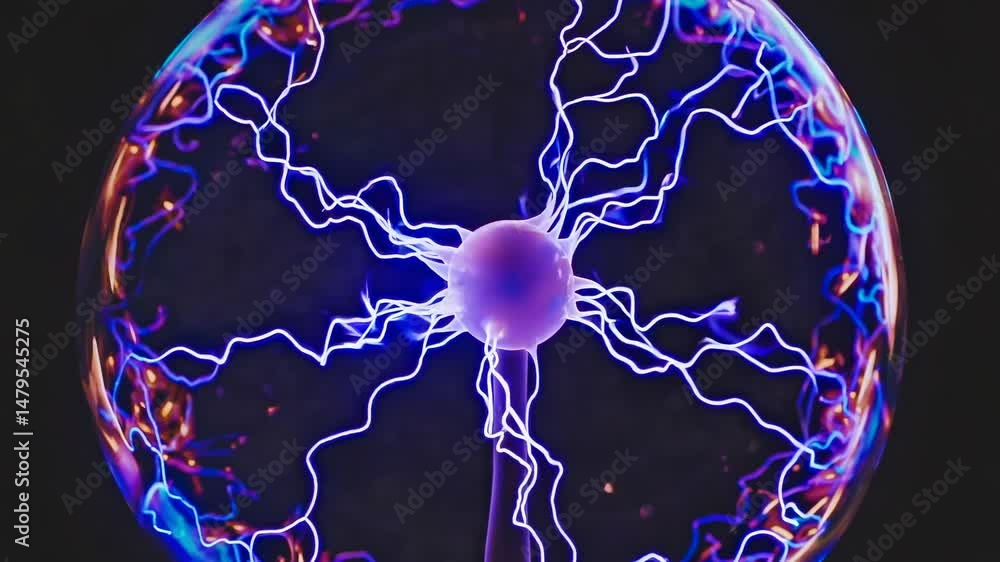 Poster electric currents swirling inside glowing plasma globe, creating mesmerizing luminous patterns again