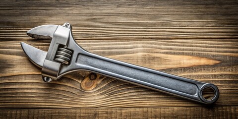A sturdy adjustable wrench rests on a rustic wooden surface, showcasing its metallic sheen and robust construction.