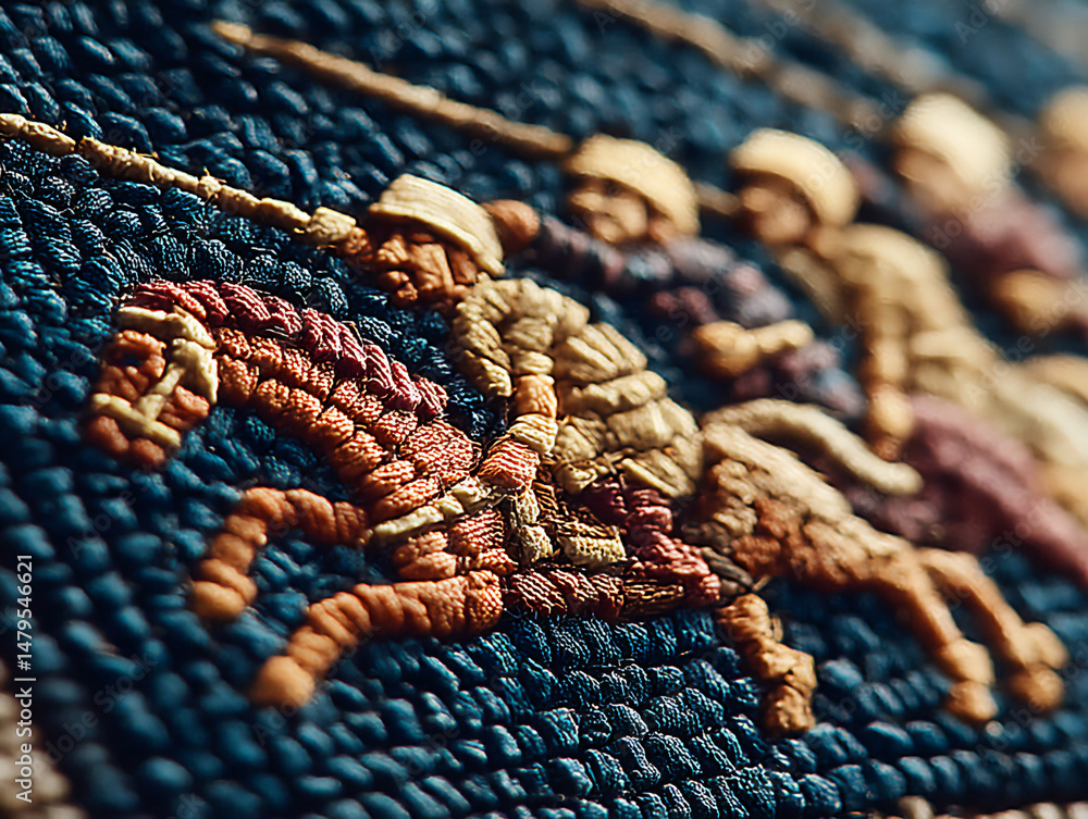 Poster a 3d rendering of a roman mosaic floor depicting a battle scene with vibrant colors and intricate ti