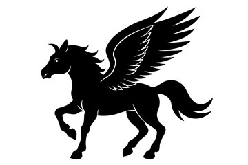 Pegasus silhouette vector illustration, horse silhouette vector