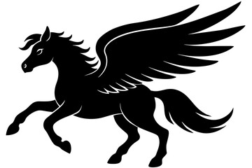 Pegasus silhouette vector illustration, horse silhouette vector