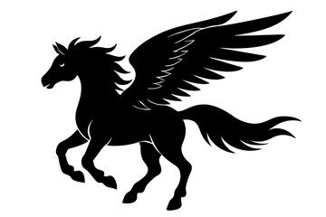 Pegasus silhouette vector illustration, horse silhouette vector