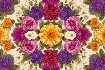 Intricate symmetrical floral design pattern.