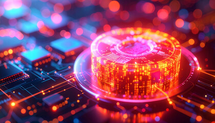 Obraz premium Digital Transformation Concept: Abstract shapes evolving and transforming into digital patterns and code, symbolizing the process of digital transformation.