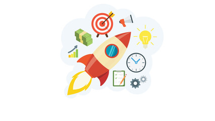 Rocket Launch Startup Success Business Goals Achievement