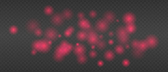 Red glowing blur clusters with soft edges and bokeh effect. Abstract light particles on transparent background for digital fire or heat simulation.