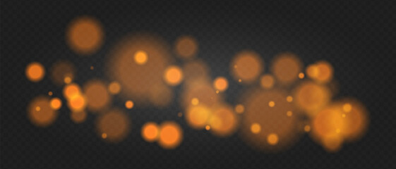 Orange bokeh. Soft glowing spheres with warm tint and blur, floating abstract particles for elegant, dreamy or romantic visual compositions.