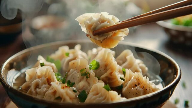A suppon stew from the Japanese show, with one piece of Collagen-rich body of suppon and vegetables being pulled up in the style of chopsticks, Generative AI Videos.