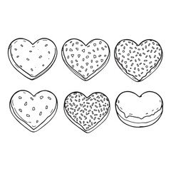 Cute heart shaped donut line style artwork