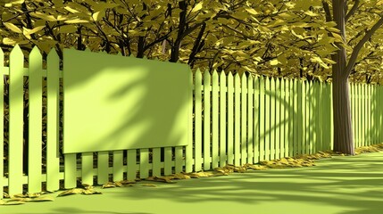 Obraz premium Light Green Picket Fence and Yellow Trees in Autumn Sunlight