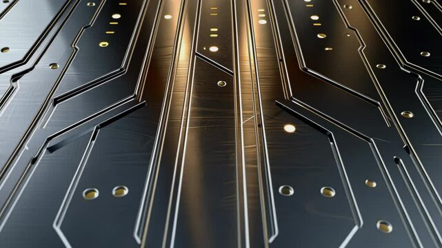 Isolated circuits on stainless steel,light colored metal in the day, Generative AI Videos.