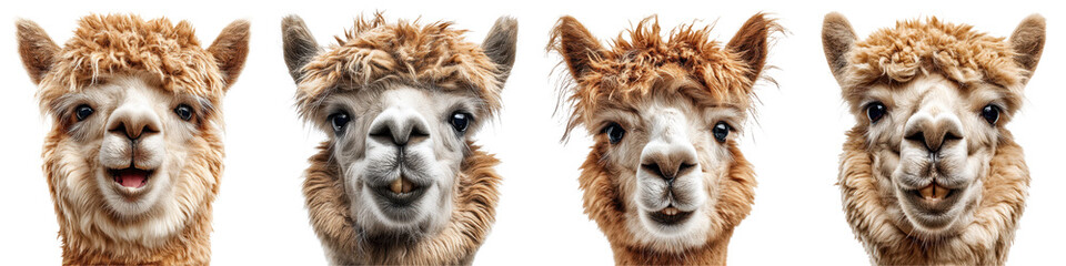 Fototapeta premium Alpaca with goofy grin and messy hair, Fluffy Farm Comedian, isolated on Transparent background