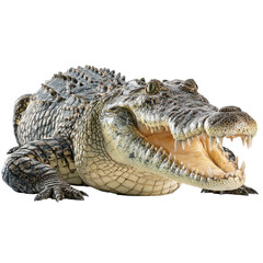 Fototapeta premium Crocodile with armored back and sharp teeth, Water Predator, isolated on Transparent background