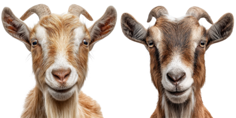 Goat with short horns and a small beard, Curious Farm Animal, isolated on Transparent background