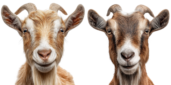Goat with short horns and a small beard, Curious Farm Animal, isolated on Transparent background