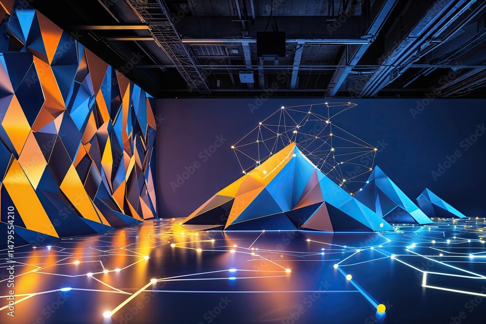 Poster modern tech abstract geometric visualization background with dynamic connectivity design