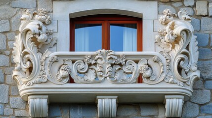 Obraz premium Elaborate stone archway adorned with intricate floral carvings in a historic building from the colonial era captures the grandeur of architecture