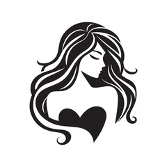 Elegant woman with long hair in a stylish silhouette illustration