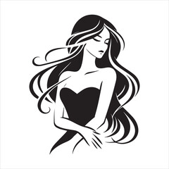 Silhouette of woman with long hair in a simple line art style
