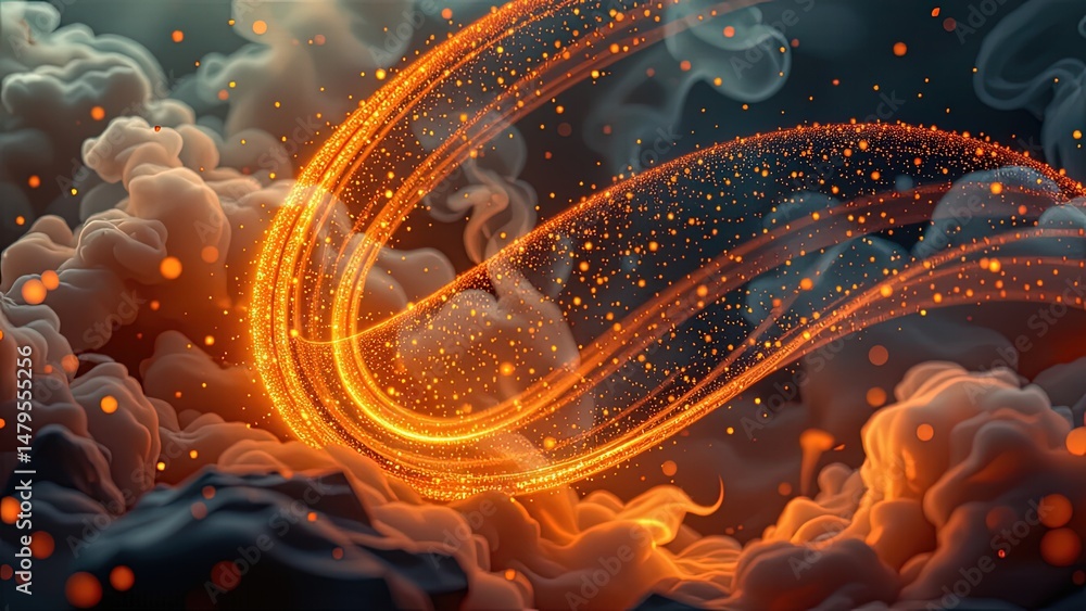 Aufkleber digital artwork that blends vibrant orange glowing yellow hues creating dynamic ethereal atmosphere.