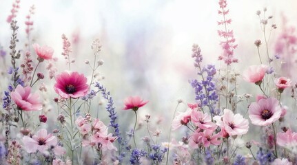 Obraz premium Pastel Pink and Purple Wildflowers in Soft Focus