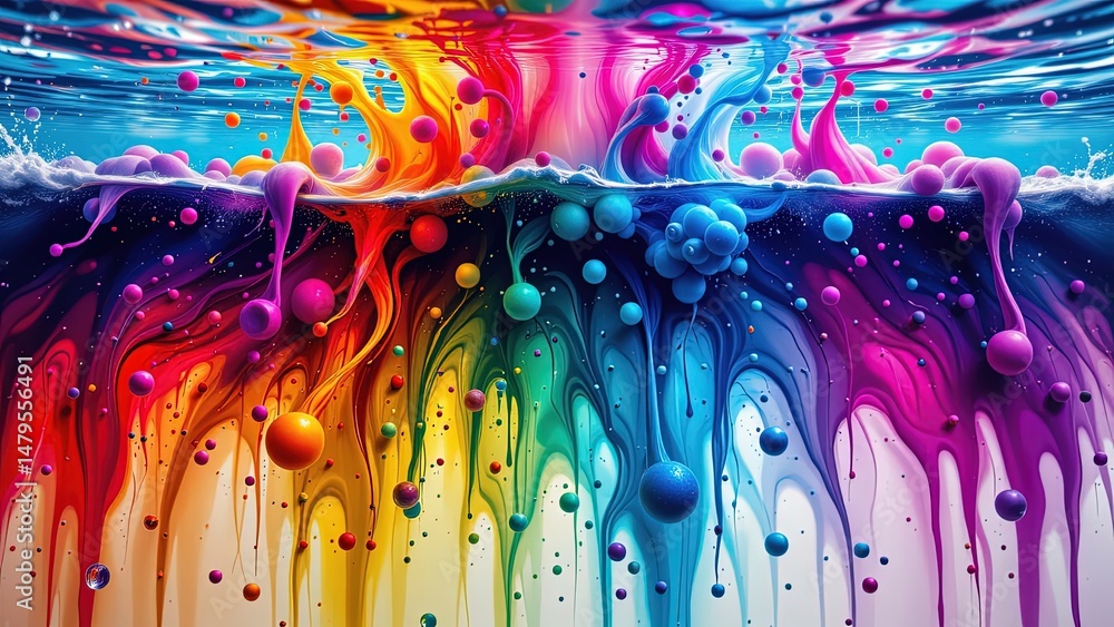 Fototapete an abstract vibrant scene filled swirling colorful liquids that create visual effect. colors transit