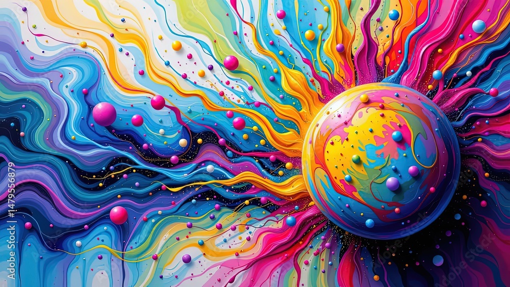 Aufkleber vibrant dynamic abstract scene swirling colorful patterns resembling cosmic waves. at center there l