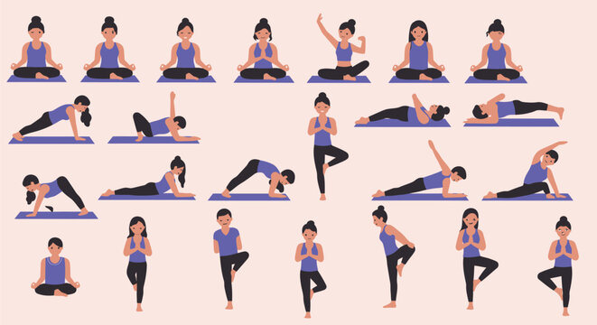 Vector Yoga & Meditation Poses with Customizable Characters
