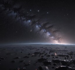 Myriad stars glimmer across an inky black expanse of space ,  nebula,  celestial,  dark