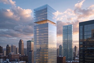 Fototapeta premium Modern Urban Skyline with Glass Tower Architecture