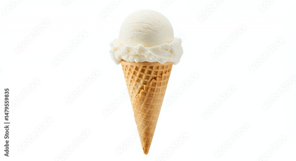 Poster vanilla ice cream cone with single scoop isolated on white background perfect for clip art and summe
