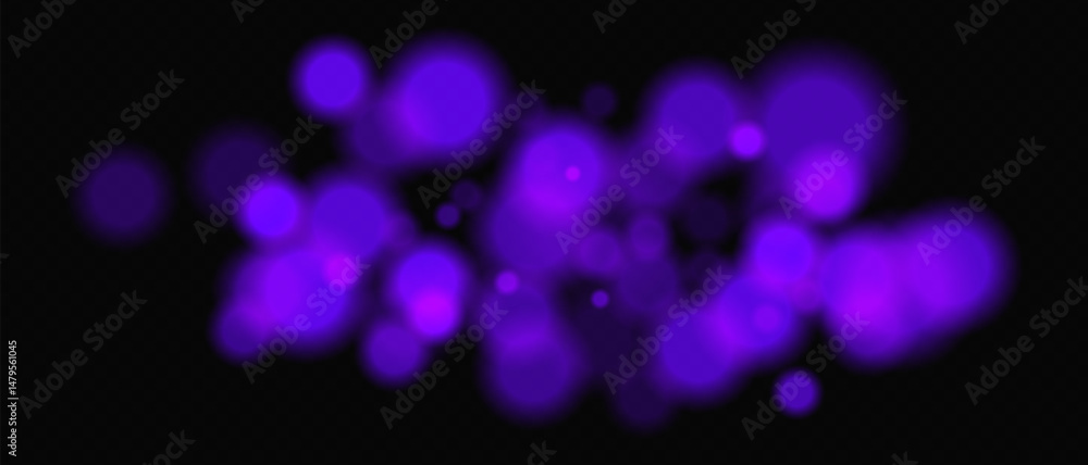 Wall mural bright purple circular bokeh lights with intense blur. festive digital particles and abstract glowin