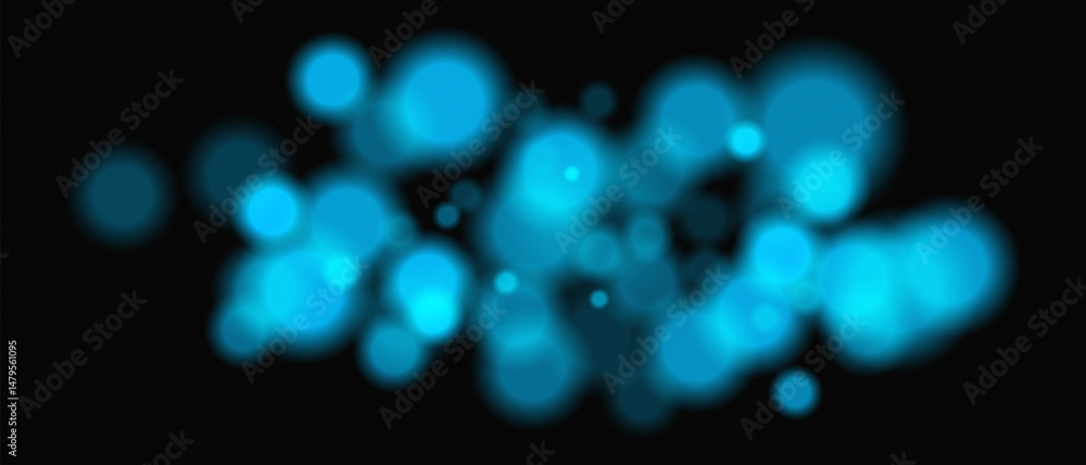 Wall mural bright blue circular bokeh lights with intense blur. festive digital particles and abstract glowing 