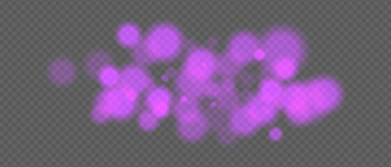 Pale purple glow clusters with strong bokeh and haze effect. Soft fire particles on transparent surface for warm ambient design.